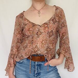 Anxiety | Vintage 90s Whimsical Floral Fairycore Sheer Blouse